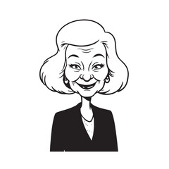 Old woman in formal clothes black and white vector illustration simple minimalist portrait design