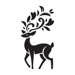 Fototapeta premium Majestic Deer with Antlers Made of Leaves and Berries Silhouette
