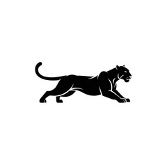 Obraz premium Sleek black panther poised, elegant powerful feline predator ready to pounce, wild animal icon design