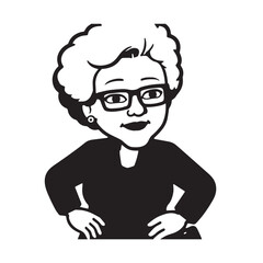 Old woman in formal clothes black and white vector illustration simple minimalist portrait design