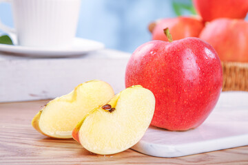 Fresh Red Fuji Apple Slices on Cutting Board - Healthy Fruit Snack Kitchen Scene
