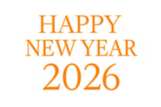 Happy new year 2026 orange lettering on transparent background