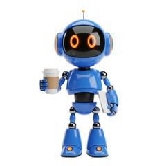 Futuristic android with coffee cup and notes reflecting automation and daily life in a digital age
