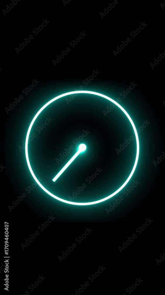 Poster animated neon circle with rotating indicator on black background vertical video. glowing neon circle