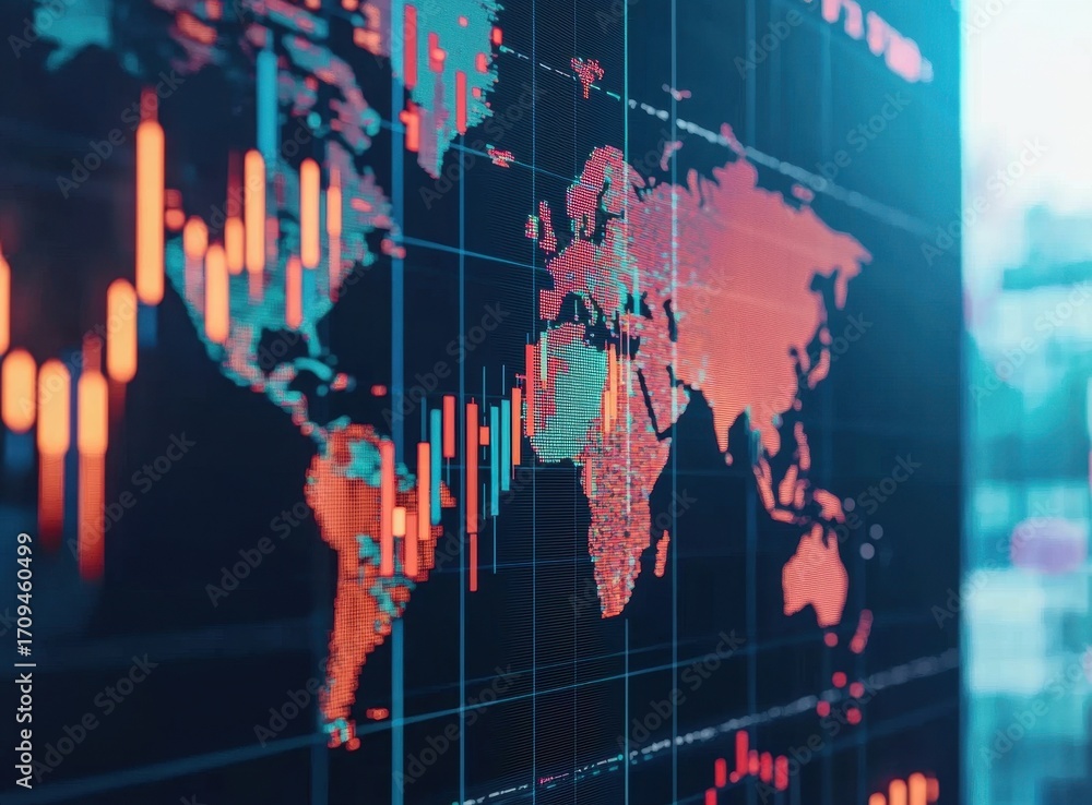 Poster Global Financial Data Visualization on Digital Screen with Graphs