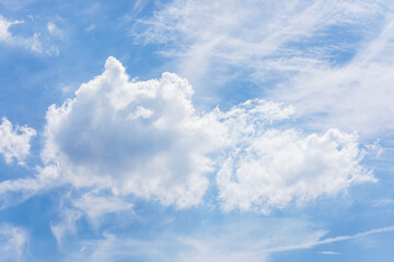 Bright Afternoon Sky with Layered Cumulus and Cirrus Clouds