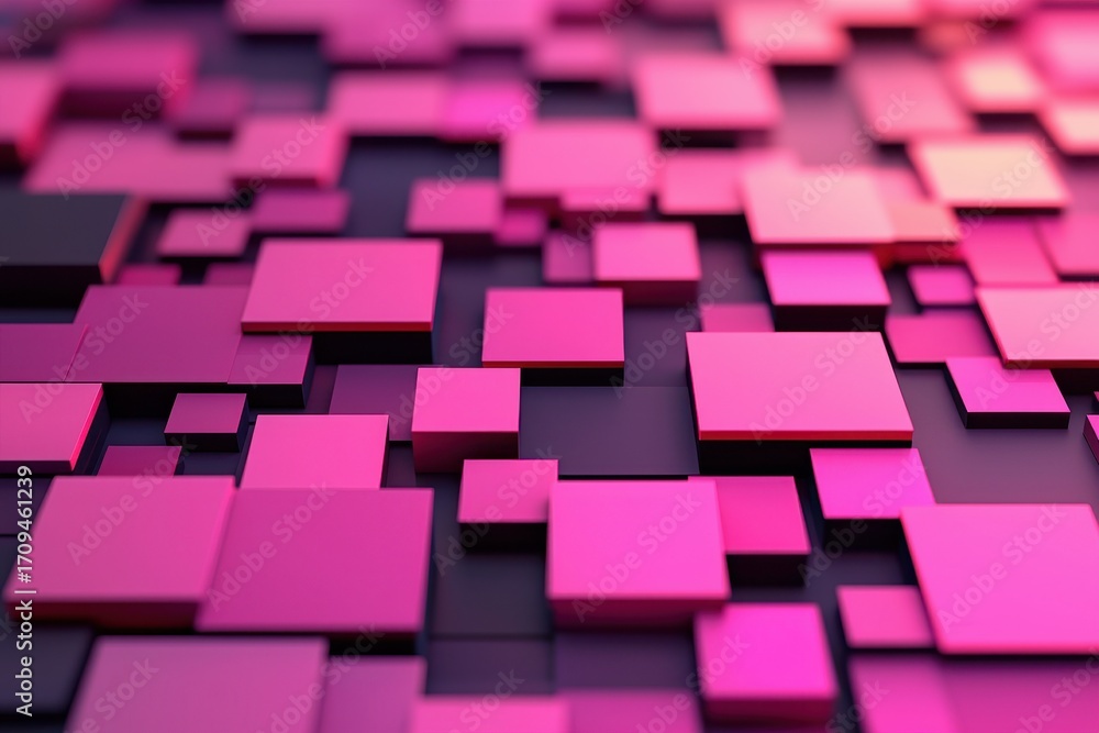 Poster abstract pink squares on dark surface with depth and texture