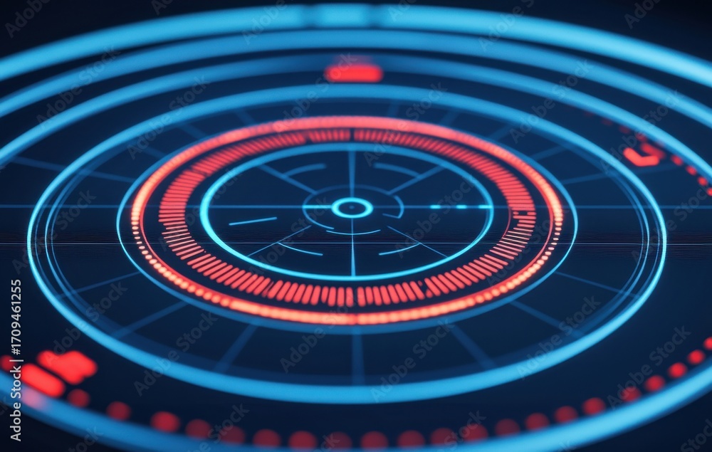 Poster futuristic digital interface with red and blue circular elements