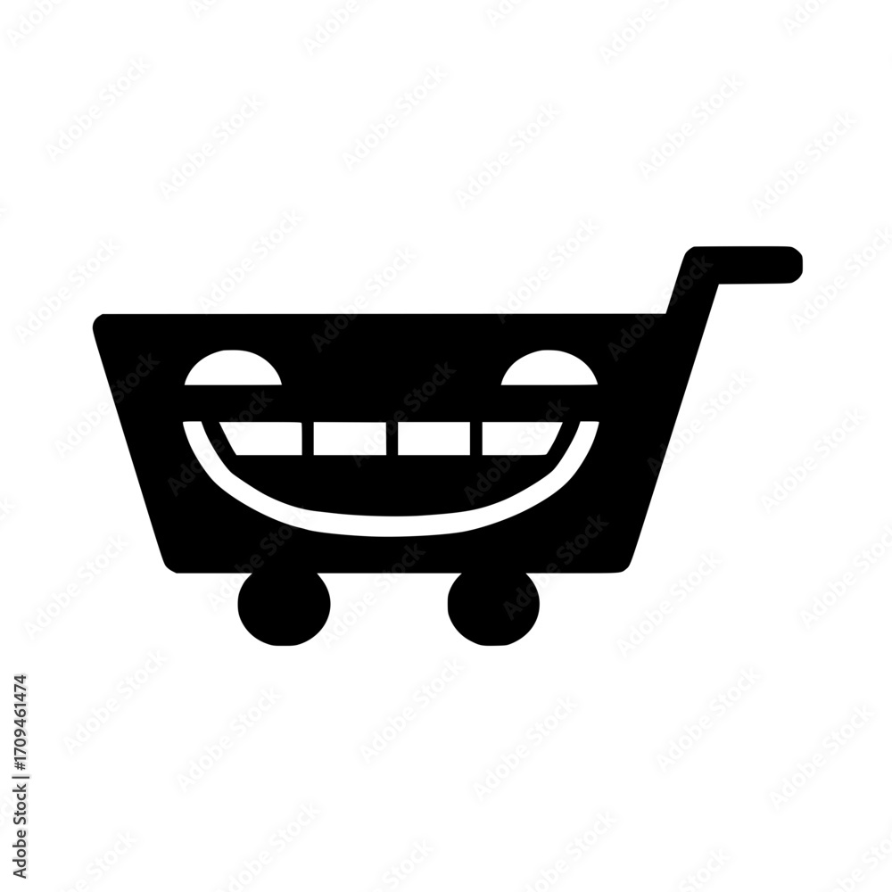 Poster conceptual design of smiling face inside shopping cart depicting cheerful ecommerce transaction