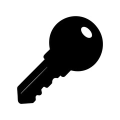 Simple single black house key on a white background graphic illustration