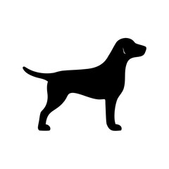 Black silhouette of a Labrador Retriever standing on a white background