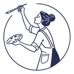 Artist Woman Holding Paint Palette Line Drawing Vector Illustration