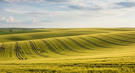 Obraz premium Golden Wheat Field Rolling Hills Landscape.