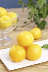 Fresh Yellow Apricots on White Plate Kitchen Still Life Food Photography