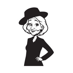 Old woman in formal clothes black and white vector illustration simple minimalist portrait design