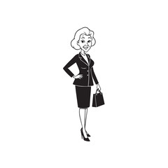 Old woman in formal clothes black and white vector illustration simple minimalist portrait design
