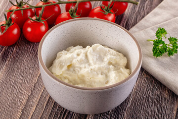 Italian delicous stracciatella young soft cheese