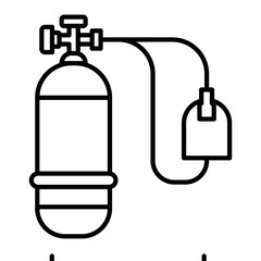 Line style icon of an oxygen tank with mask, used for breathing support in healthcare