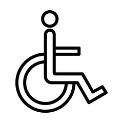 Outline style icon of a wheelchair symbol, representing accessibility and medical support