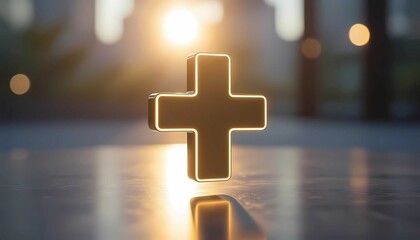 A digital plus sign symbolizes positive growth and future technology