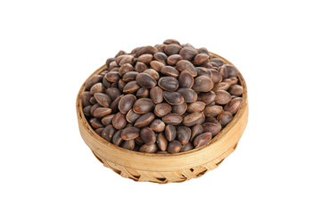 Wild Pine Nuts from Changbai Mountain in Traditional Bamboo Basket - Fresh Harvested Natural Forest Food