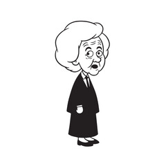 Old woman in formal clothes black and white vector illustration simple minimalist portrait design
