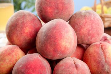 Freshly Picked Red Peaches from Hubei China in Rustic Basket - Organic Fruit Harvest