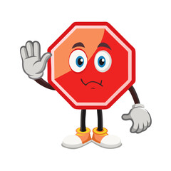 Cartoon stop sign character illustration in 2D flat style, perfect for kids' safety education visuals and warning signage content.