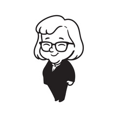 Old woman in formal clothes black and white vector illustration simple minimalist portrait design