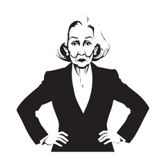 Old woman in formal clothes black and white vector illustration simple minimalist portrait design