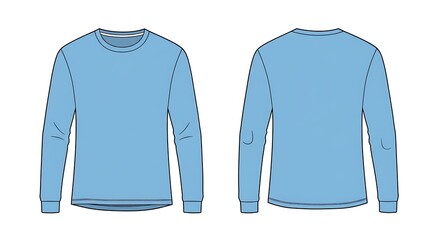 Flat vector mockup of a basic man long sleeve sky blue color t-shirt