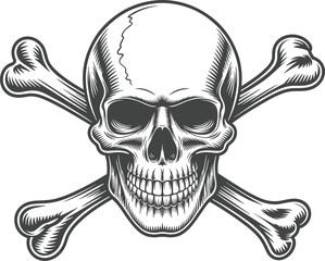 Skull, bones, danger, pirate, symbol, black, white, illustration, warning, toxic, vintage, gothic, death, anatomy, horror, graphic, edgy, tattoo, realistic, crossbones