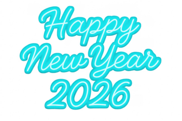 Happy new year 2026 turquoise lettering with transparent background