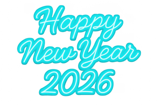 Happy new year 2026 turquoise lettering with transparent background