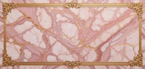 Antique Charm  Vintage Rose Marble Texture in Pink   Gold with Ornate Gold Filigree Border. Old World Elegance.