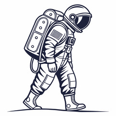 Detailed line art of an astronaut walking, representing space exploration, determination, and the challenges of space travel
