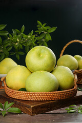 Fresh Yuhuan Pomelo Citrus Fruits in Wicker Basket - Sweet Juicy Organic Produce Display