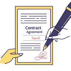 Signing a contract agreement with a pen, representing legal commitment, business partnership, and the importance of formal documentation in professional dealings