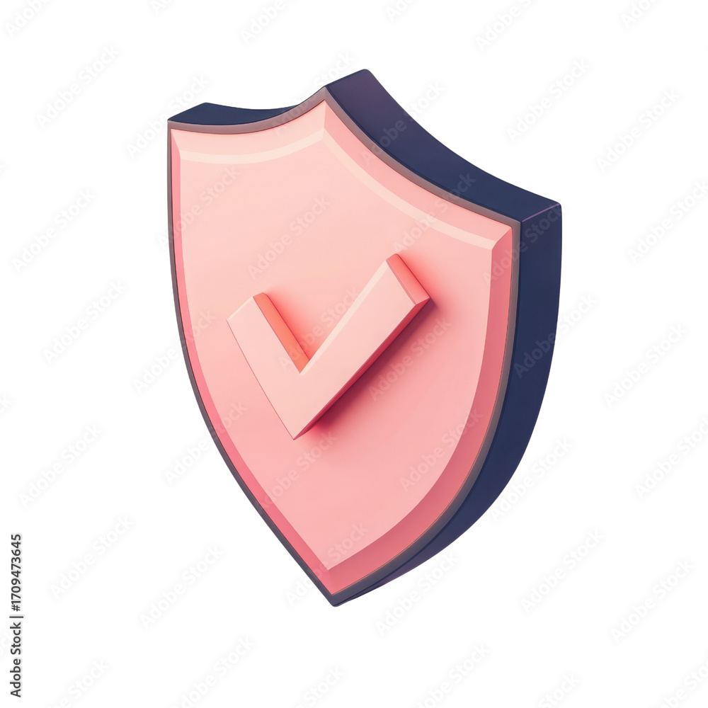 Fototapete Isolated 3D rendering of pink shield with check mark on transparent background for websites or blogs dedicated to security,data protection, privacy,success verification