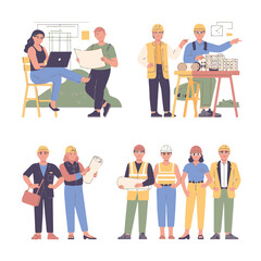 Obraz premium Architects and Construction Workers Scenes Set