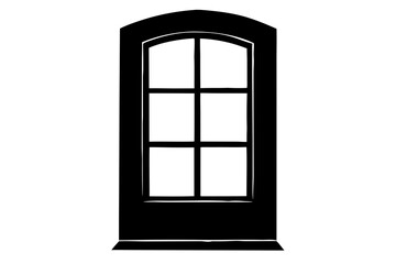 Obraz premium Black and white illustration of an arched window frame on transparent background