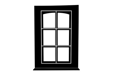 Black window frame with six panes on transparent background