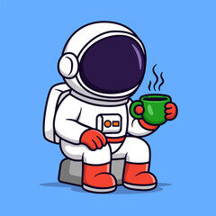 Astronaut Drinking a Hot Coffee Illustration