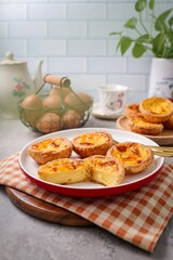 Egg Tart,Egg Custard Tart in white plate