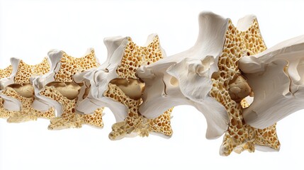 World Osteoporosis Day. Medical-grade realistic illustration of osteoporotic vertebral compression fractures, cross-sectional view, clinical accuracy