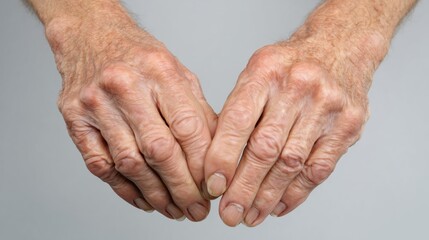 World Osteoporosis Day. Photorealistic elderly hands showing bone fragility and joint changes, medical photography style, soft natural lighting