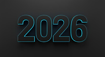 Bold, futuristic numbers 2026, illuminated with vibrant turquoise, create a modern and dynamic visual display.
