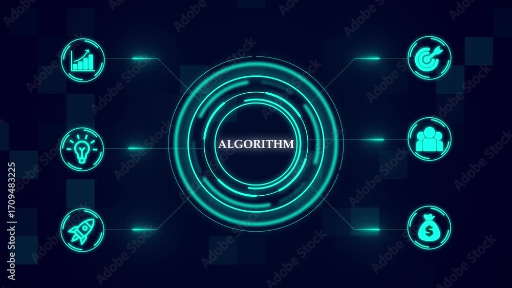 Poster algorithm, futuristic holographic advanced hud circle platform business, technology concept. busines