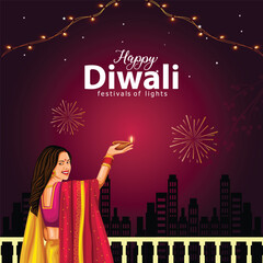 Obraz na płótnie Canvas Indian festival of lights Happy Diwali, holiday Background, Diwali celebration greeting card, abstract vector illustration design.