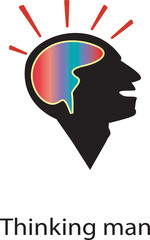 Silhouette of a man in deep thought contemplating an idea isolated on white background